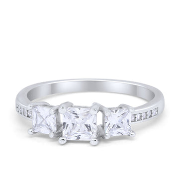 Three Stone Engagement Ring Princess Cut Simulated CZ 925 Sterling Silver